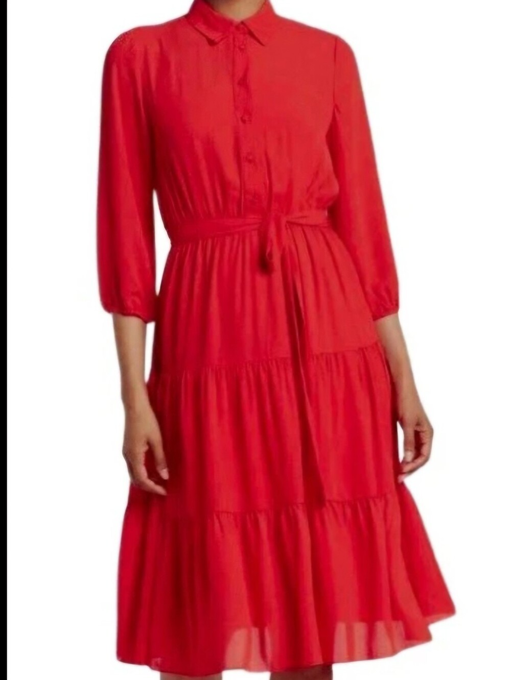 Women's Red Tiered Button-Front Midi Dress - Nannette Lapore